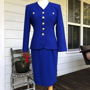 80’s Blue Skirt Suit with Gold Buttons